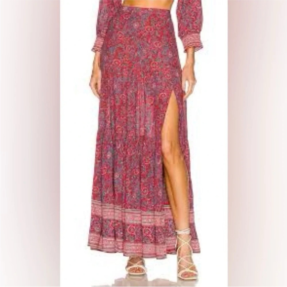 Veronica Beard Serence Tiered Red and Pink Patterned Maxi Skirt